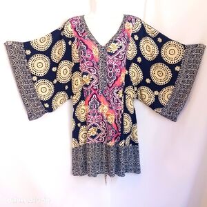 Lo❤️ Posh Women's Colorful Tunic with Kimono Sleeve Sz L